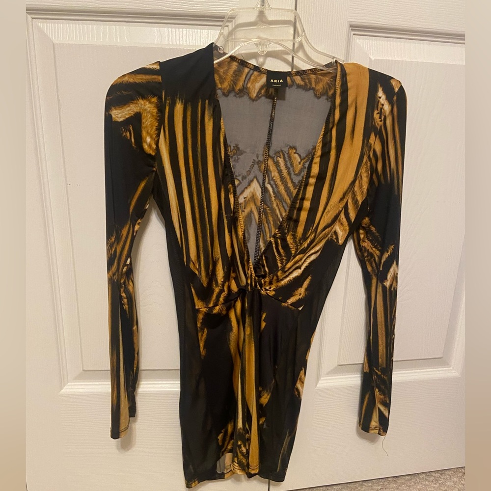 Aria Clothing romper animal print sheer/mesh sides made in USA club festival